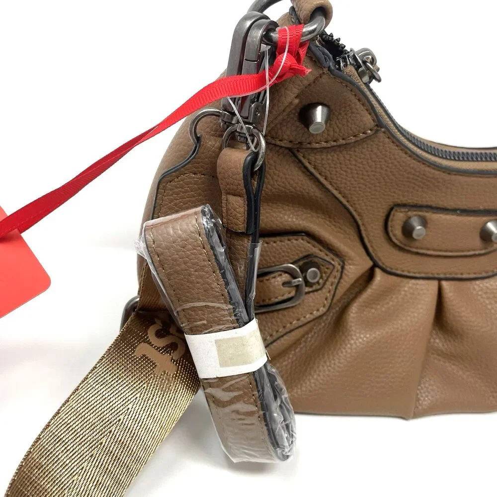 Montana West Brown Vegan Leather Hobo Bag | Studded Crescent Crossbody Purse NEW
